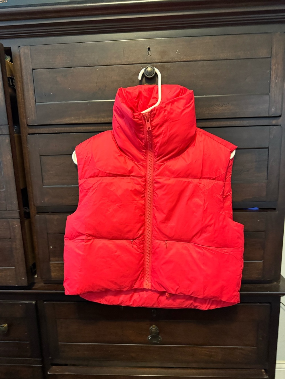 Red Puffer Vest with High Collar